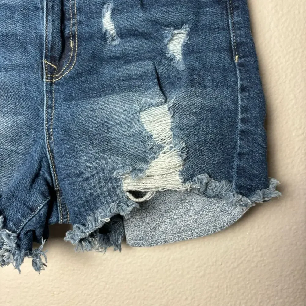 ARIYA Shorts Women's 11/30 Curvy High Rise Distressed Cut Offs Med Blue
